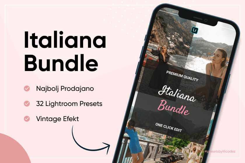 Promotional banner for Italiana Bundle Lightroom preset package